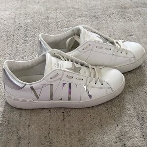 Valentino Garavani White Leather Sneakers with Silver VLTN Logo
